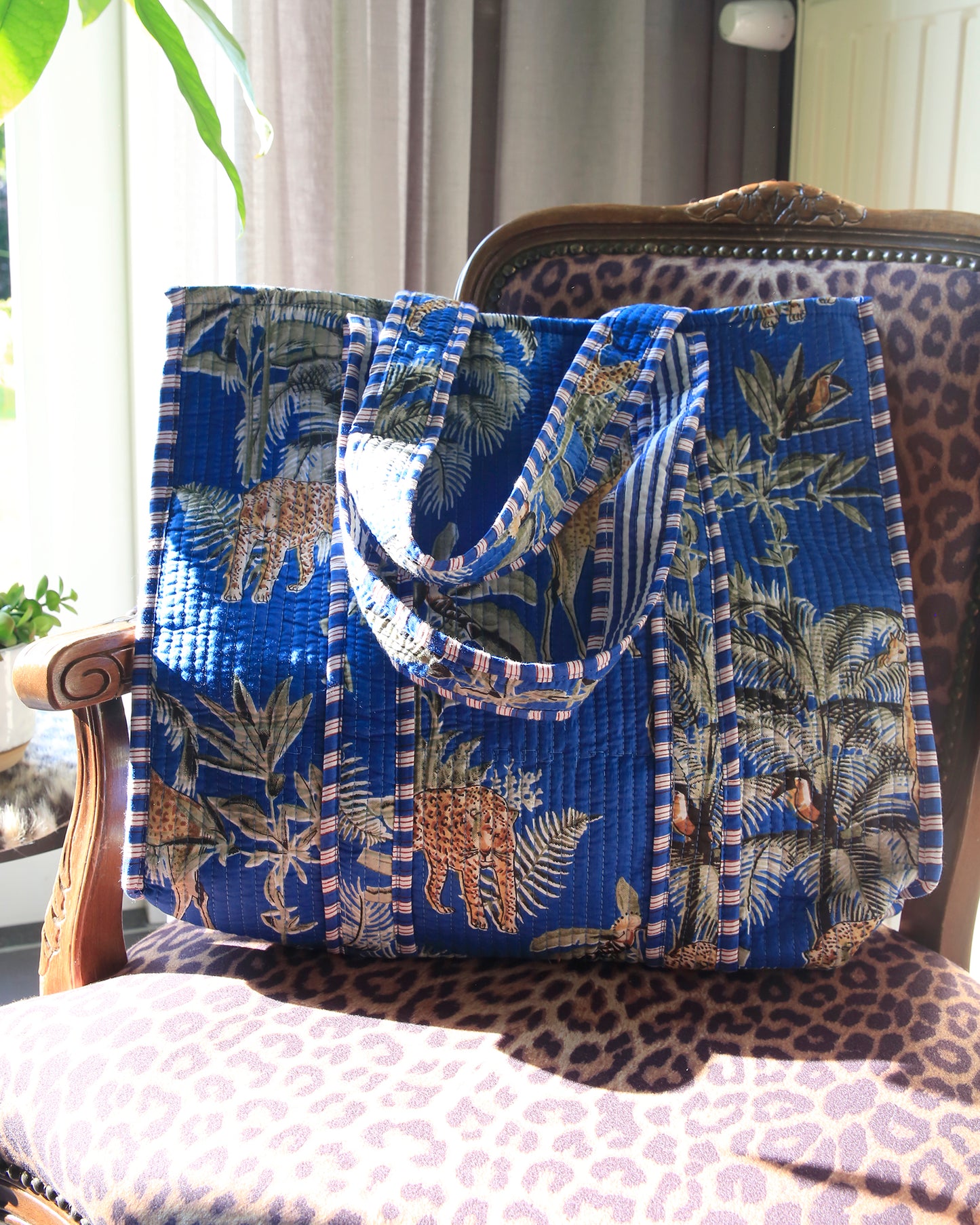 Quilted shopper - Blauw panter