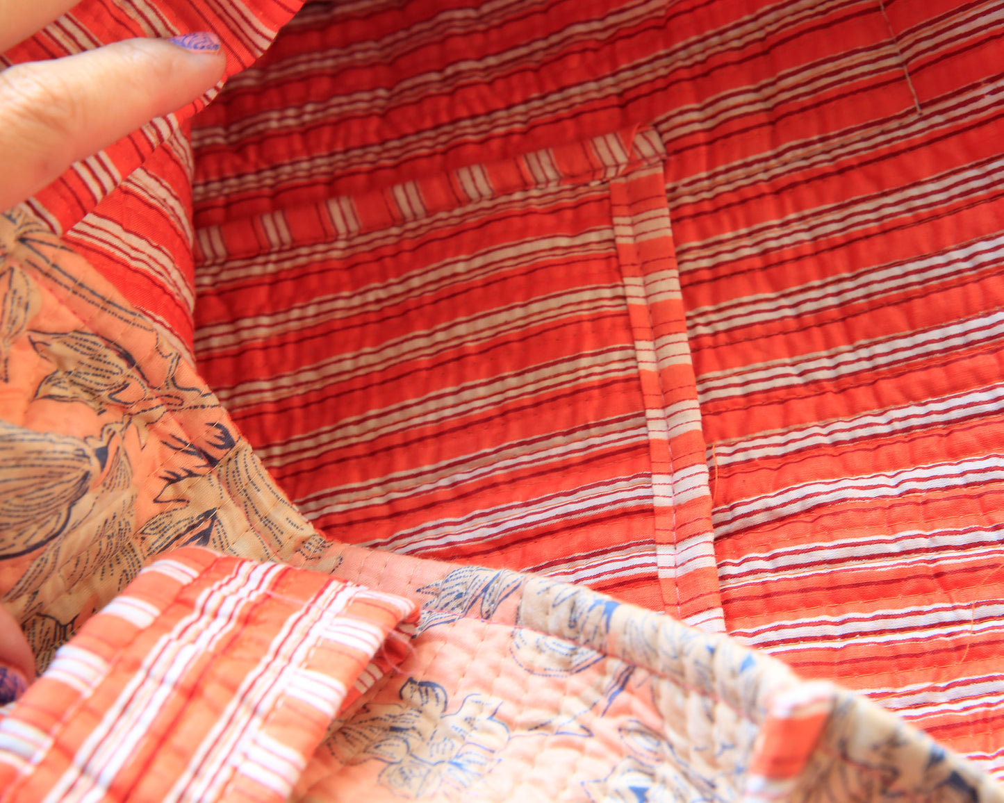 Quilted shopper - Perzik met bloemen