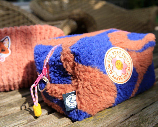 Toilettas/Etui - Teddy blauw-bruin