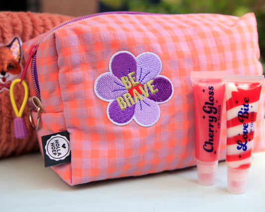 Toilettas/Etui - Seersucker lila-oranje