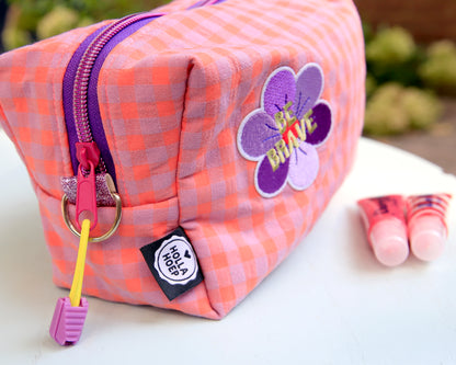 Toilettas/Etui - Seersucker lila-oranje