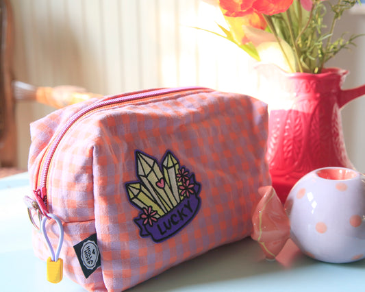 Toilettas/Etui - Seersucker lila-oranje Lucky