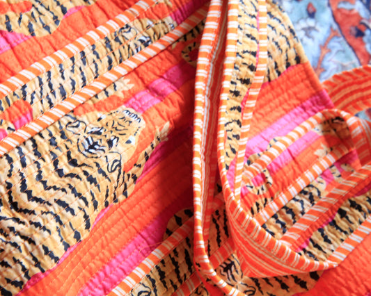 Quilted shopper - Tijger Fuchsia Oranje