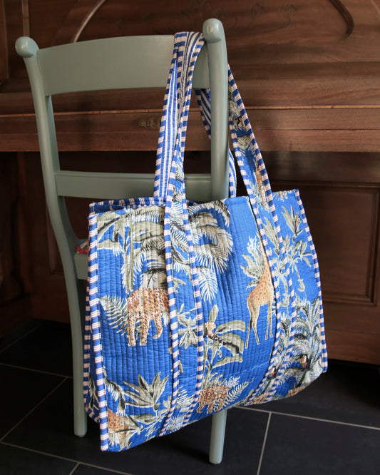 Quilted shopper - Blauw panter