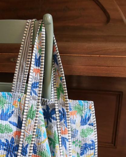 Quilted shopper- Grijs/blauw met panter