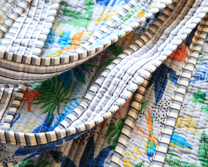 Quilted shopper- Grijs/blauw met panter