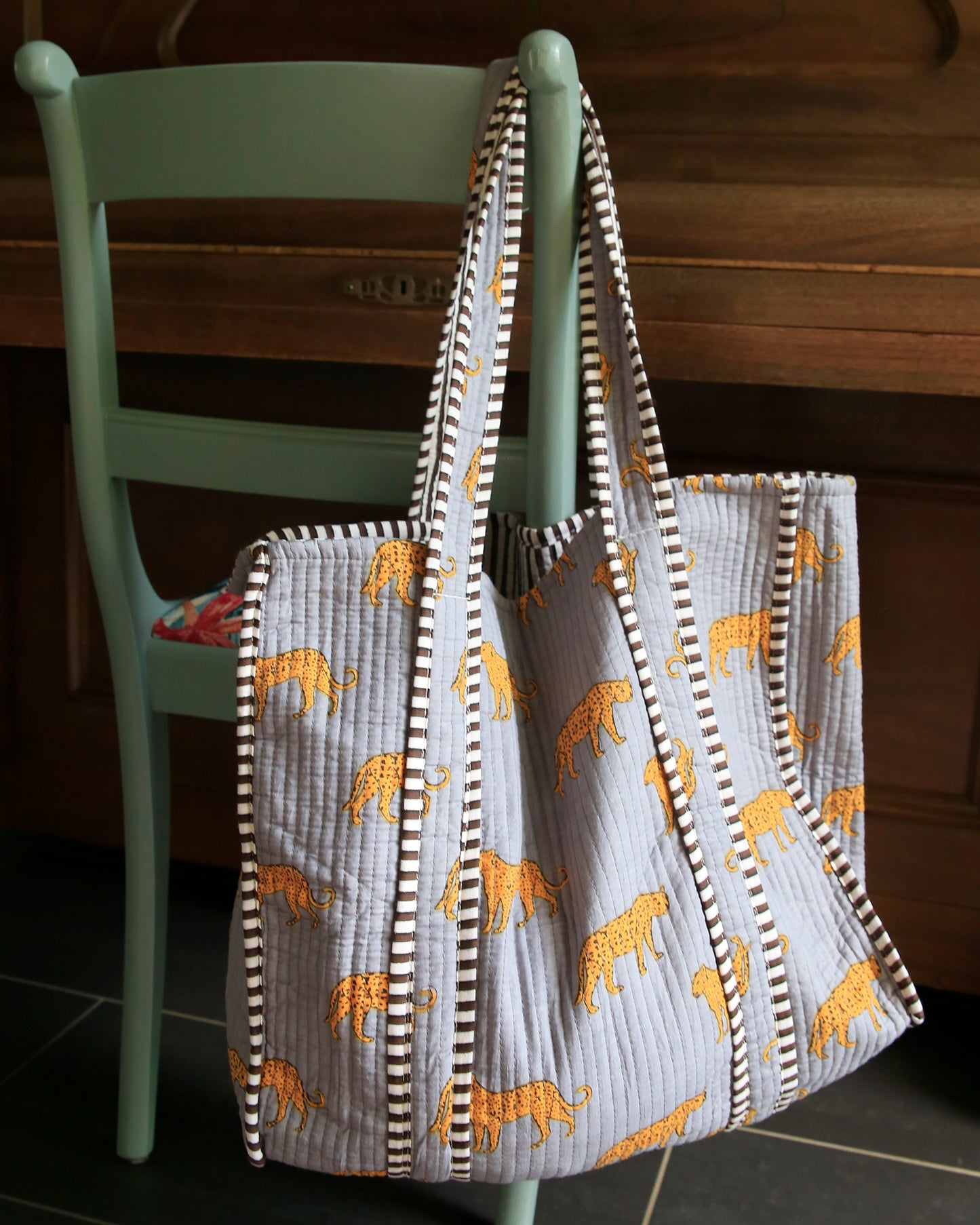 Quilted shopper - Grijs met panter