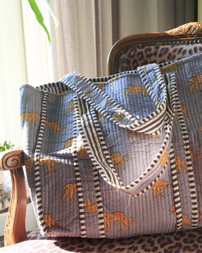 Quilted shopper - Grijs met panter